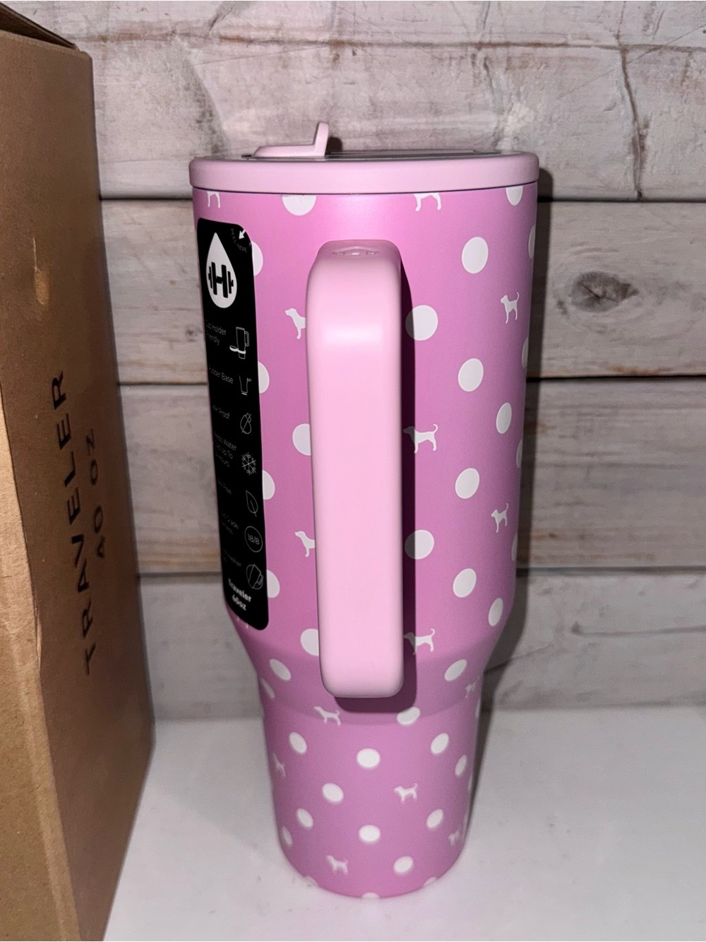 PINK x HydroJug 40oz Traveler Water Bottle Pink Dot Dog Limited Edition NEW - Picture 2 of 6